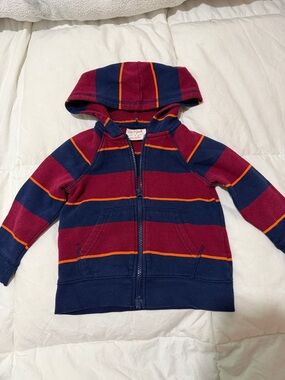 Carter's Hooded Zip-Up Sweatshirt in Navy, Burgundy & Orange Stripe